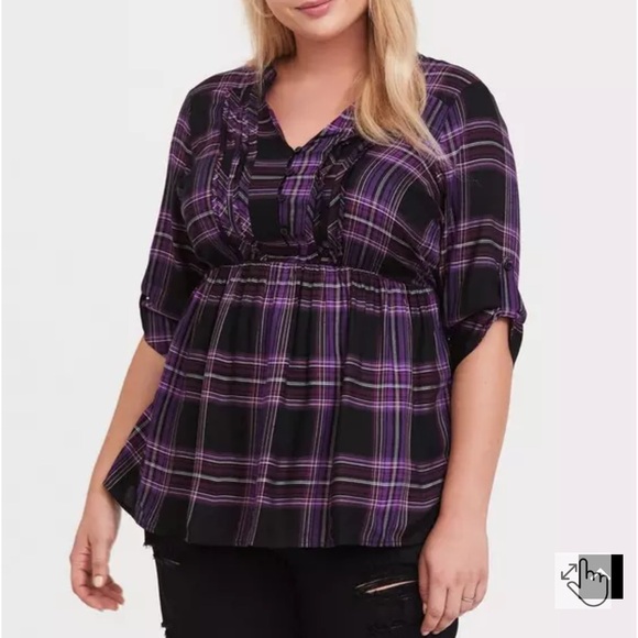 Torrid Purple Plaid Twill Pintuck Babydoll Top Size 4x - Picture 1 of 8